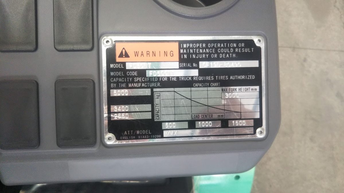Biểu đồ tải trọng của xe nâng dầu Mitsubishi 5 tấn model FD50NT Biểu đồ tải trọng của xe nâng dầu Mitsubishi 5 tấn model FD50NT